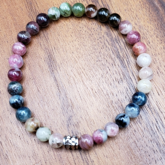 SOLD Watermelon Tourmaline & Silver Accent Beads Bracelet - Picture 9 of 11